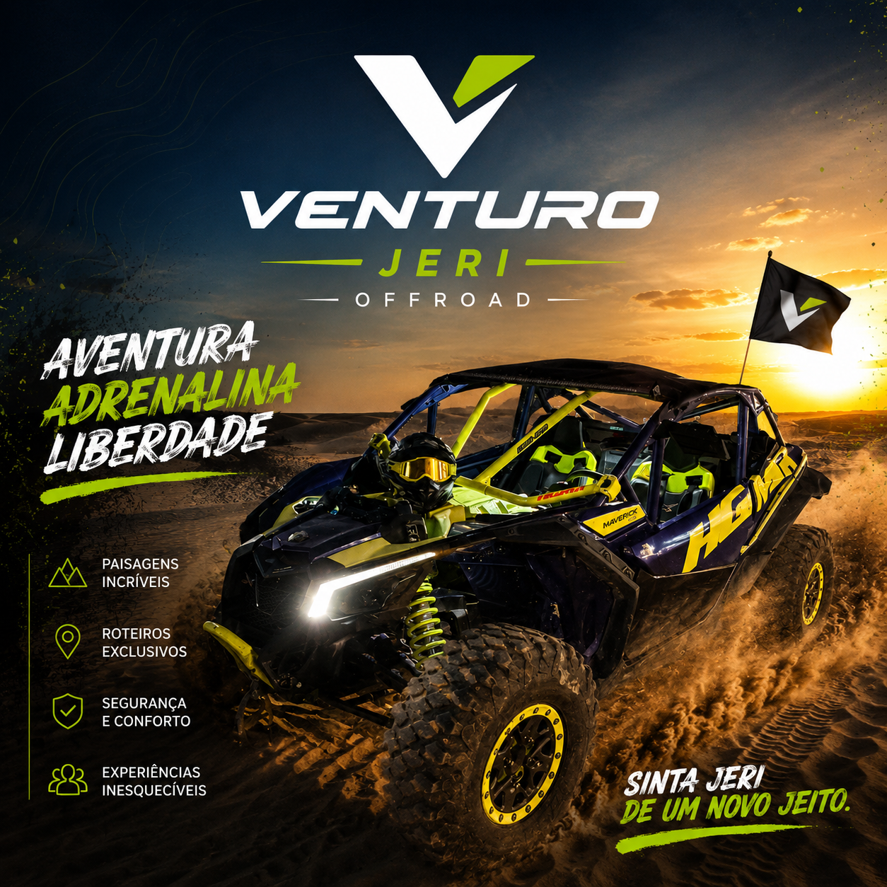 Venturo Jeri Offroad com UTV nas dunas e chamada aventura, adrenalina e liberdade